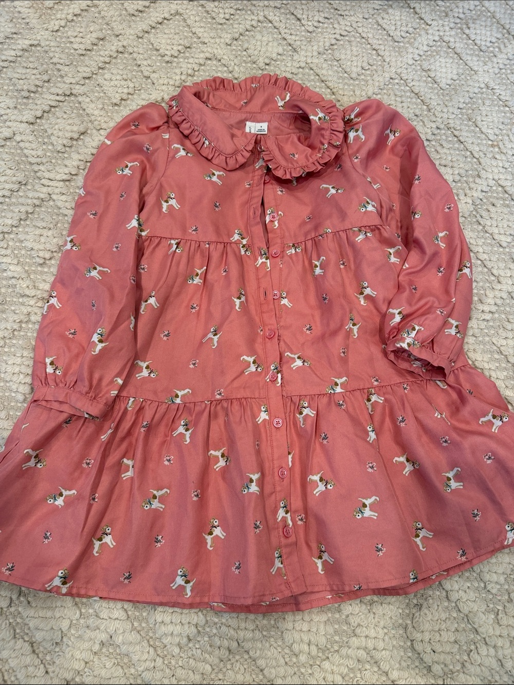 Janie and Jack Girls' Ruffled Collar Pink Dog Print Dress